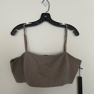 House of Harlow 1960 Taupe Pinstripe Crop Top Size Large
